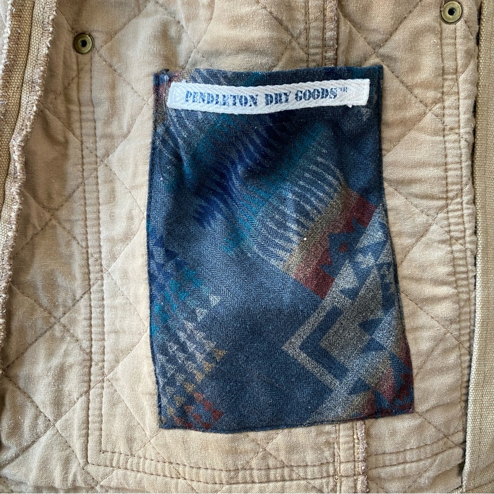 Pendleton Tan Quilted Jacket Coat with Buttons, Size SML - Picture 13 of 14